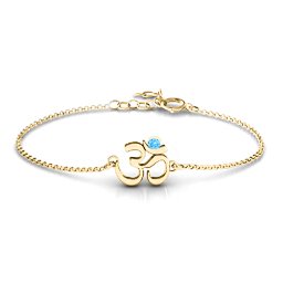 Om - Sound of Universe Bracelet with Round Stone in 18K Gold Plated Silver with Blue Topaz