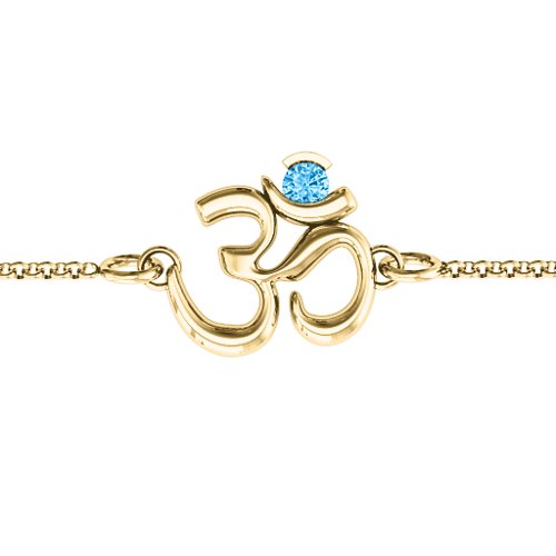 Om - Sound of Universe Bracelet with Round Stone – 18K Gold Plated Silver with Blue Topaz