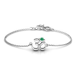 Om - Sound of Universe Bracelet with Round Stone in 925 Sterling Silver with Emerald