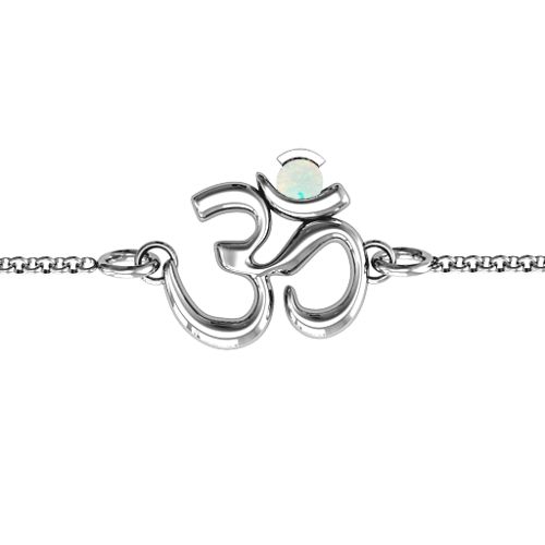 Om - Sound of Universe Bracelet with Round Stone – Sterling Silver with Opal