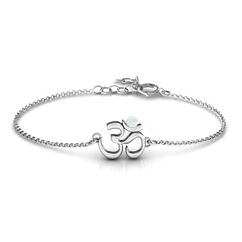 Om - Sound of Universe Bracelet with Round Stone – Sterling Silver with Opal