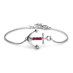 Anchor Bracelet with Three Stones in 925 Sterling Silver with Ruby