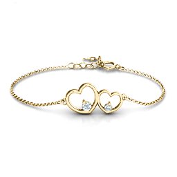 Double Heart With Two Stones Bracelet in 18K Gold Plated Silver