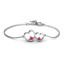 Double Heart With Two Stones Bracelet in 925 Sterling Silver with Ruby