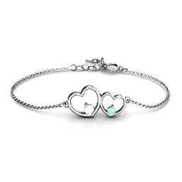 Double Heart With Two Stones Bracelet in 925 Sterling Silver with Opal