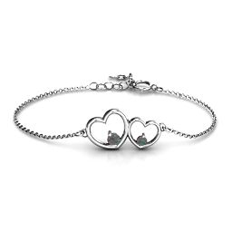 Double Heart With Two Stones Bracelet in 925 Sterling Silver with Alexandrite
