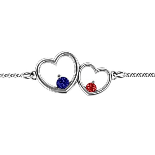 Double Heart With Two Stones Bracelet – Sterling Silver with Blue Sapphire and Garnet
