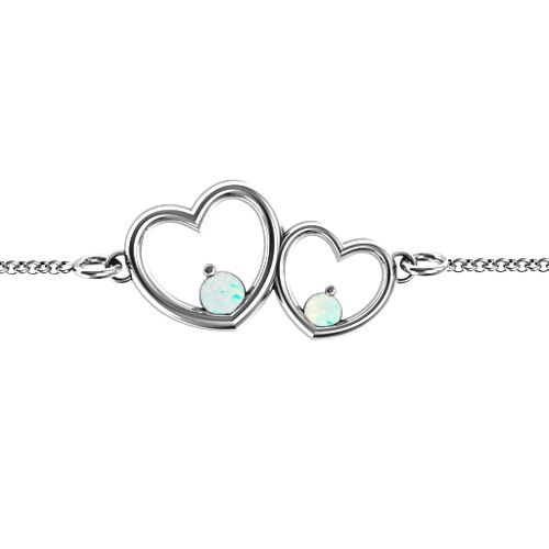 Double Heart With Two Stones Bracelet – Sterling Silver with Opal