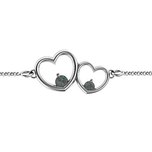 Double Heart With Two Stones Bracelet – Sterling Silver with Alexandrite