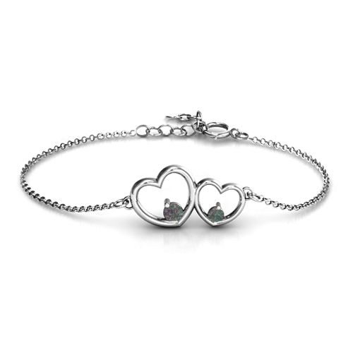 Double Heart With Two Stones Bracelet – Sterling Silver with Alexandrite