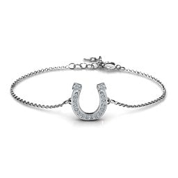 Horseshoe Bracelet with Two Stones and Accents in 925 Sterling Silver with Diamond