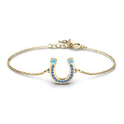 Horseshoe Bracelet with Two Stones and Accents in 18K Gold Plated Silver with Blue Topaz and Fancy Blue Premium Zirconia
