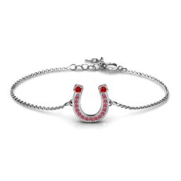 Horseshoe Bracelet with Two Stones and Accents in 925 Sterling Silver with Garnet and Red Premium Zirconia