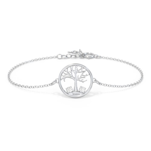 1 - 4 Stone Family Tree Bracelet – Sterling Silver with Diamond