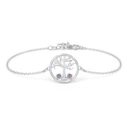 1 - 4 Stone Family Tree Bracelet in 925 Sterling Silver with Alexandrite, Blue Topaz, and Emerald
