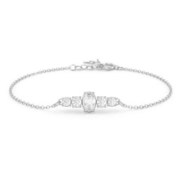 Oval Centre with 4 Side Round Stones Bracelet in 925 Sterling Silver with Diamond