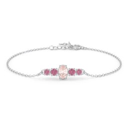 Oval Centre with 4 Side Round Stones Bracelet in 925 Sterling Silver with Morganite and Pink Tourmaline