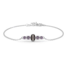 Oval Centre with 4 Side Round Stones Bracelet in 925 Sterling Silver