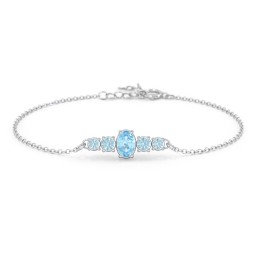 Oval Centre with 4 Side Round Stones Bracelet in 925 Sterling Silver with Blue Topaz