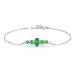 Oval Centre with 4 Side Round Stones Bracelet in 925 Sterling Silver with Emerald
