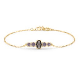 Oval Centre with 4 Side Round Stones Bracelet in 9K Solid Yellow Gold with Smokey Quartz and Alexandrite