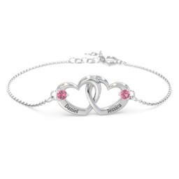 Interlocking Heart Promise Bracelet with Two Stones in 925 Sterling Silver with Pink Tourmaline