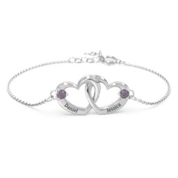 Interlocking Heart Promise Bracelet with Two Stones in 925 Sterling Silver