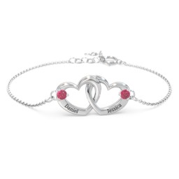 Interlocking Heart Promise Bracelet with Two Stones in 925 Sterling Silver with Ruby