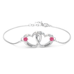 Interlocking Heart Promise Bracelet with Two Stones in 925 Sterling Silver with Ruby