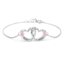Interlocking Heart Promise Bracelet with Two Stones in 925 Sterling Silver with Pink Tourmaline