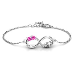Double the Love Infinity Bracelet in 925 Sterling Silver with Pink Tourmaline
