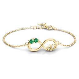 Double the Love Infinity Bracelet in 18K Gold Plated Silver with Emerald