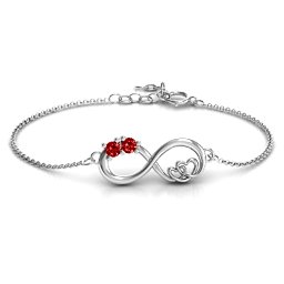 Double the Love Infinity Bracelet in 925 Sterling Silver with Garnet