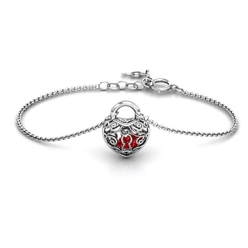 True Love's Lock Caged Bracelet – Sterling Silver with Garnet