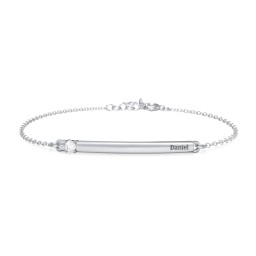 Engraveable Bar Bracelet with 1-5 Stones in 925 Sterling Silver with Diamond, Pink Sapphire, Pink Tourmaline, Aquamarine, and Blue Topaz