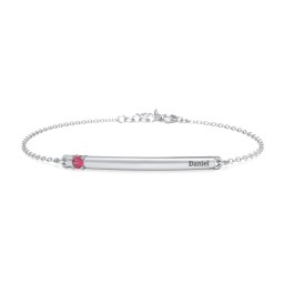 Engraveable Bar Bracelet with 1-5 Stones in 925 Sterling Silver with Ruby, Pink Sapphire, Pink Tourmaline, Aquamarine, and Blue Topaz