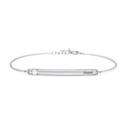 Engraveable Bar Bracelet with 1-5 Stones in 925 Sterling Silver with Cubic Zirconia, Pink Sapphire, Pink Tourmaline, Aquamarine, and Blue Topaz