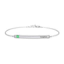 Engraveable Bar Bracelet with 1-5 Stones in 925 Sterling Silver with Emerald, Pink Sapphire, Pink Tourmaline, Aquamarine, and Blue Topaz