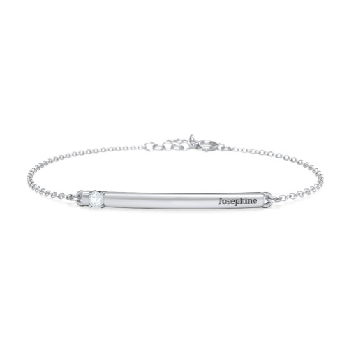 Engraveable Bar Bracelet with 1-5 Stones – Sterling Silver with Aquamarine