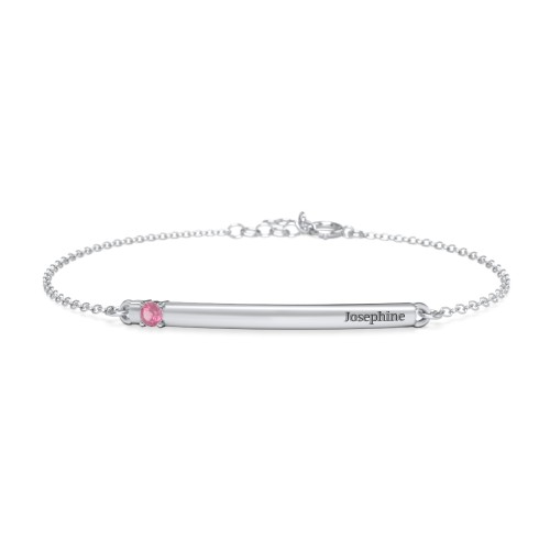 Engraveable Bar Bracelet with 1-5 Stones – Sterling Silver with Pink Tourmaline