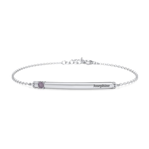 Engraveable Bar Bracelet with 1-5 Stones – Sterling Silver with Alexandrite