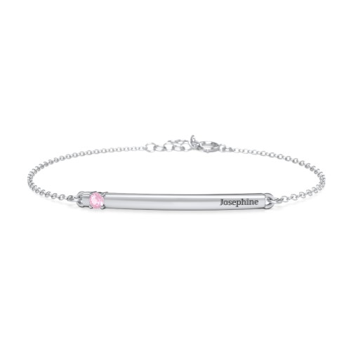 Engraveable Bar Bracelet with 1-5 Stones – Sterling Silver with Pink Tourmaline