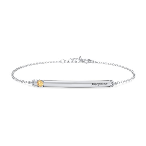 Engraveable Bar Bracelet with 1-5 Stones – Sterling Silver with Citrine