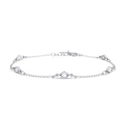 Diamond Shape Charm Bracelet with Gemstones in 925 Sterling Silver with Diamond