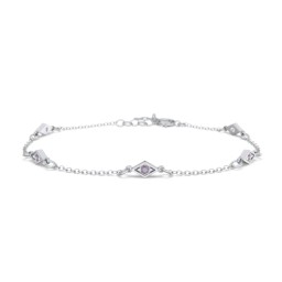 Diamond Shape Charm Bracelet with Gemstones in 925 Sterling Silver