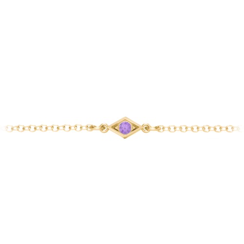 Diamond Shape Charm Bracelet with Gemstones – 18K Gold Plated Silver with Amethyst, Mint Premium Zirconia, Emerald, Citrine, and Garnet