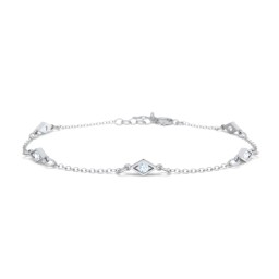 Diamond Shape Charm Bracelet with Gemstones in 925 Sterling Silver with Aquamarine
