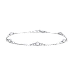 Diamond Shape Charm Bracelet with Gemstones in 925 Sterling Silver with Cubic Zirconia