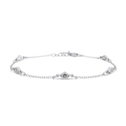 Diamond Shape Charm Bracelet with Gemstones in 925 Sterling Silver with Smokey Quartz