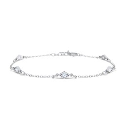 Diamond Shape Charm Bracelet with Gemstones in 925 Sterling Silver with Aquamarine